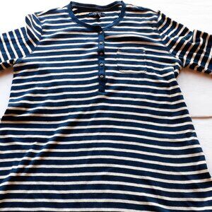 Chaps Womens Shirt Henley Navy Stripe Long Sleeve Large New
